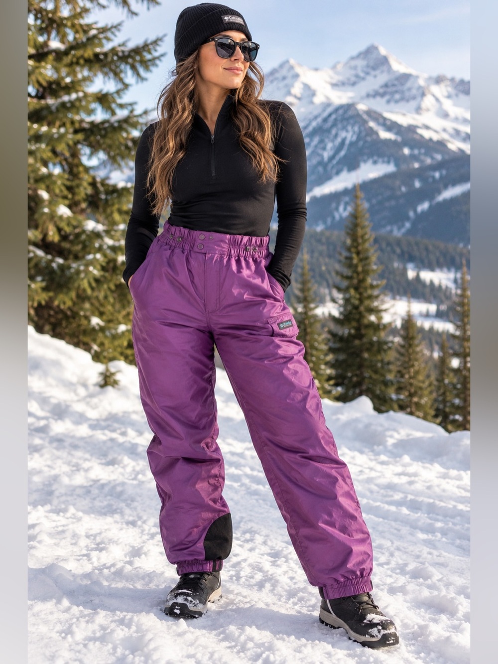Vintage Columbia Womens S Purple Teal Ski Snow Pants 80s 90s Nylon Retro